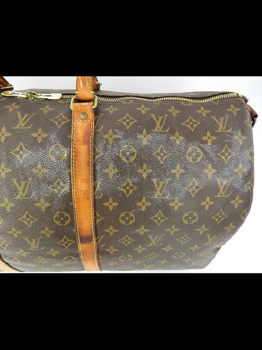 Louis Vuitton Monogram Canvas Keepall Duffel with Tan Leather Trim